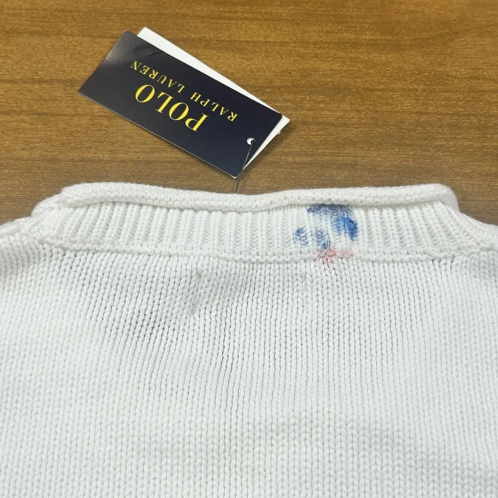 Polo Ralph Lauren Sweater Mens XL White Bear Bicycle Pullover Knit Cotton *SPOT*